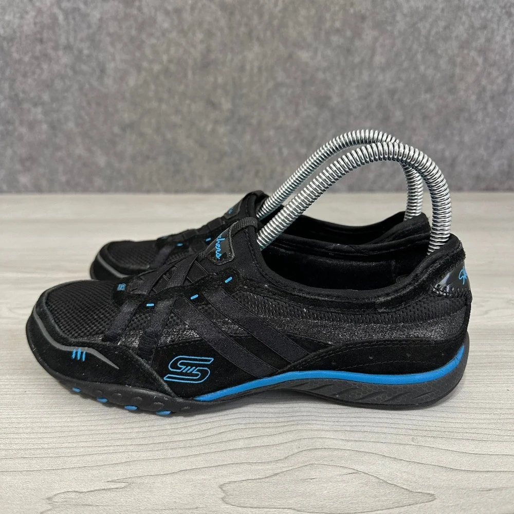 Skechers Relaxed Fit Sneakers Womens 6 Black Blue Bungee Slip On‎ Memory Foam